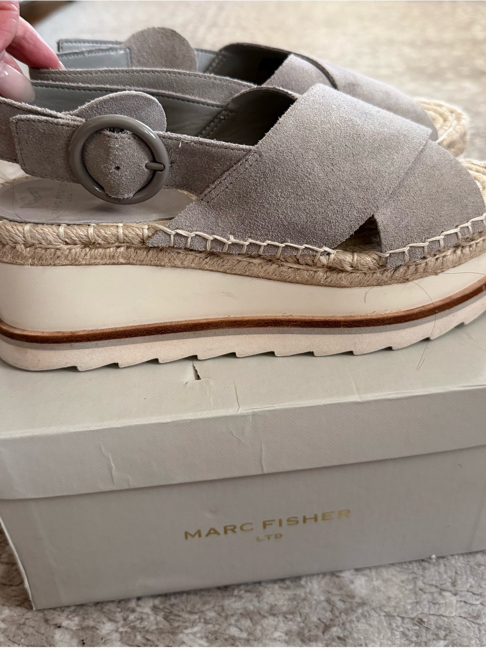 Marc Fisher Taupe Suede  Platform Espadrille Sandals size 6